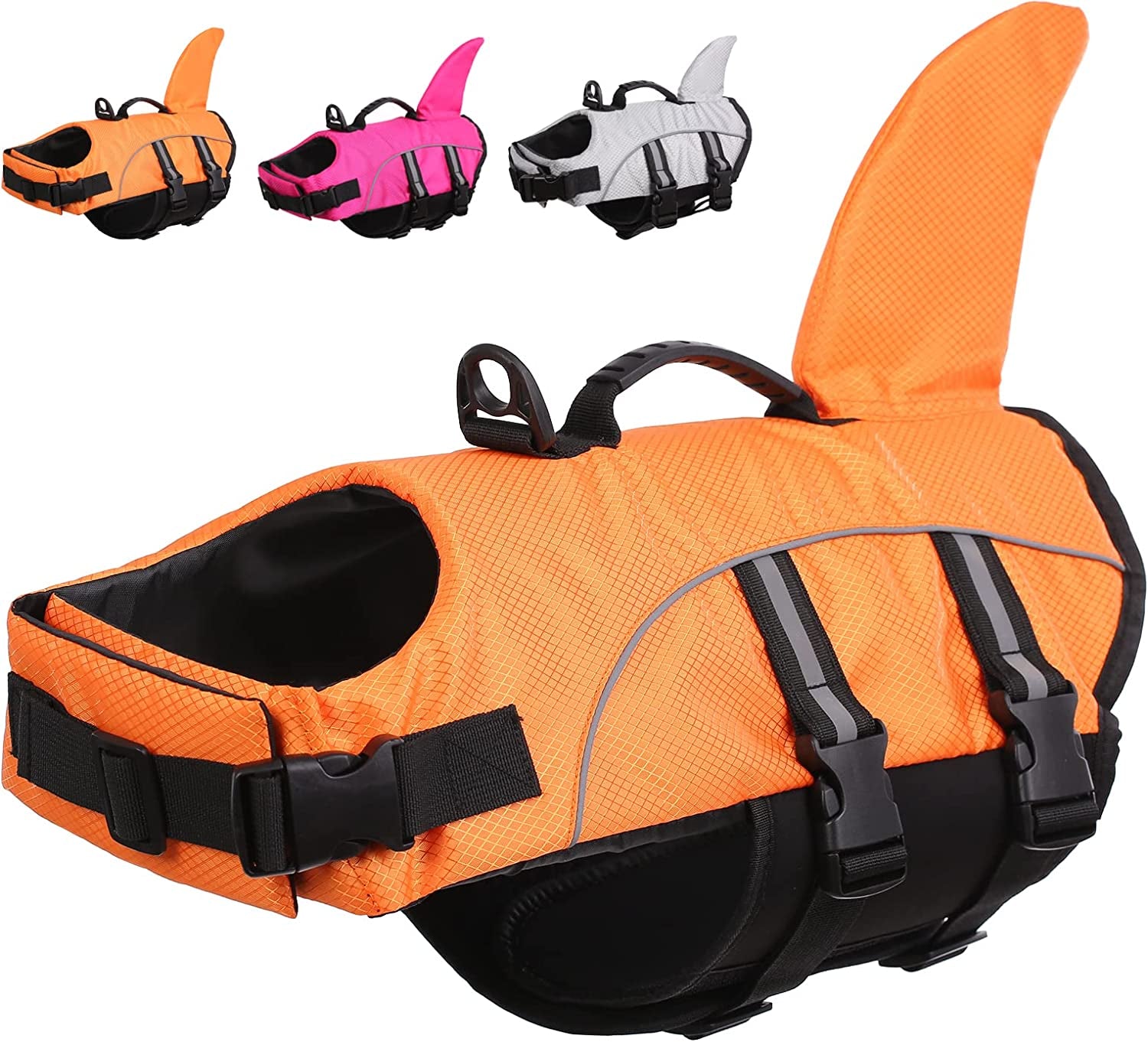 Dog Life Jackets for Extra Large Dogs, Dog Life Vest for Boating Swimming Kayaking, Shark Fin Dog Lifejackets Floatation Vest for Pool Lake, Reflective Dog Water Vest for Golden Retriever, Orange, XXL