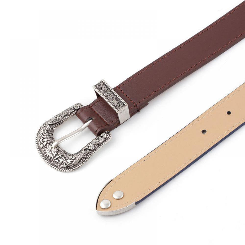 Women Leather Belts Ladies Vintage Western Design Coffee Waist Belt for Pants Jeans Dresses