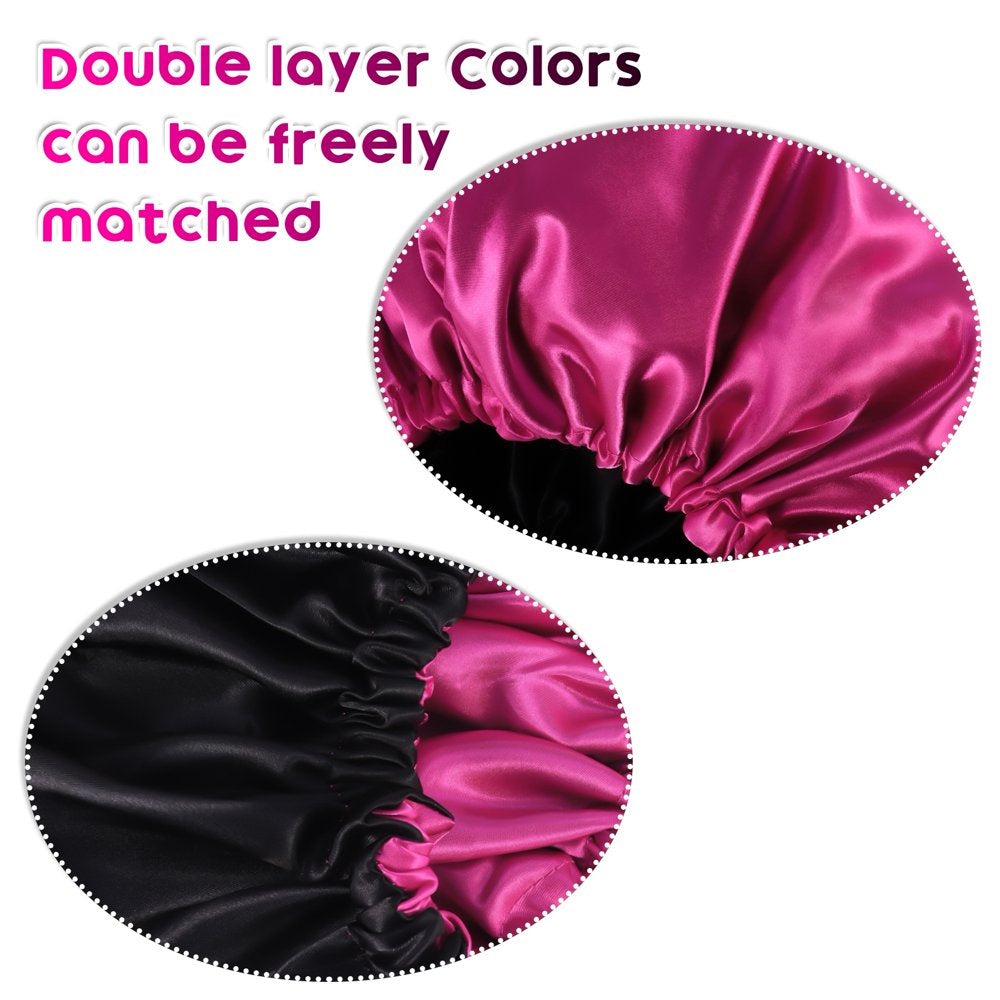 2 Pack Satin Hair Bonnet for Sleeping, Silk Satin Hair Bonnet for Curly Hair, Double Layer Hair Bonnets, Adjustable Extra Large Reversible Hair Bonnet for Woman Sleeping Long Short Hair